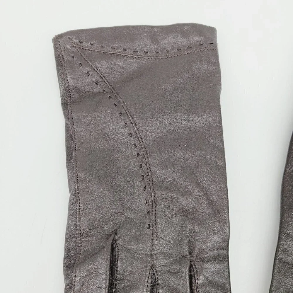 Vintage Brown Leather Driving Gloves Women Japan Sz Lg (Modern Med) Nylon Lined